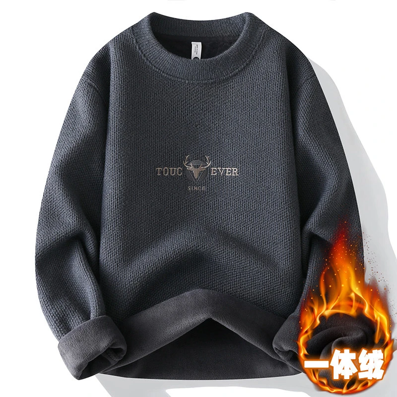 2025冬季一体绒内搭特厚毛衣男士休闲圆领加绒加厚打底衫337