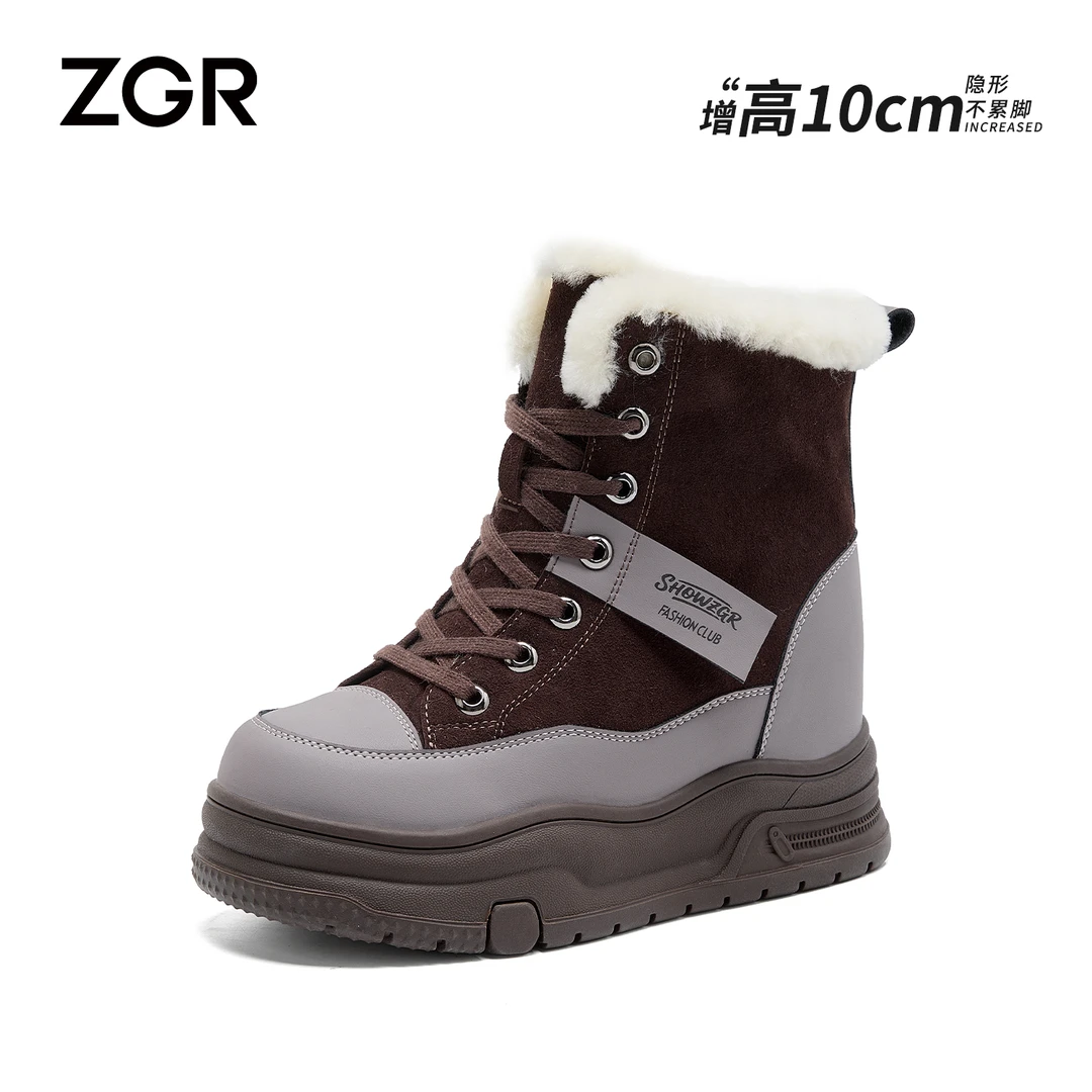 ZGR内增高10cm加绒保暖时尚雪地靴女鞋冬季厚底百搭休闲复古棉鞋