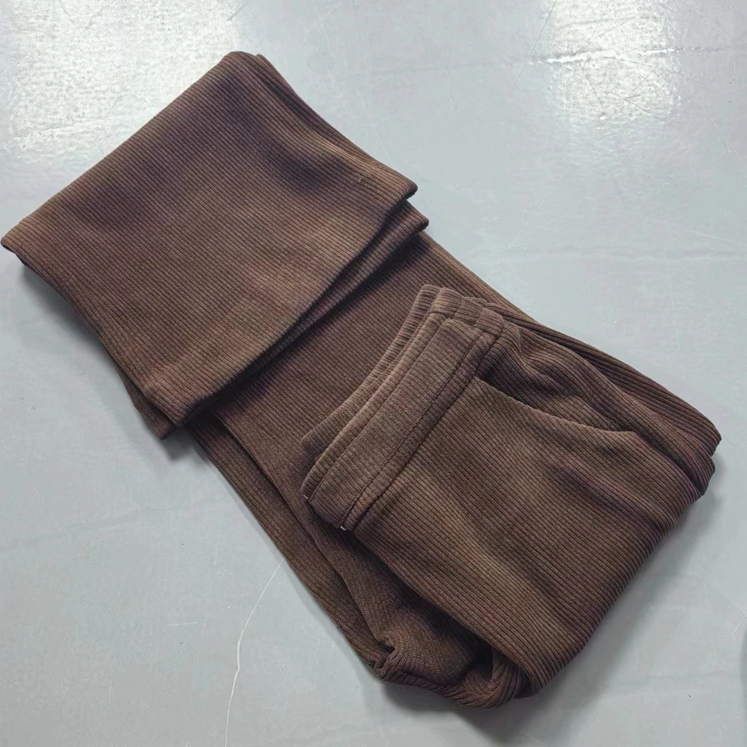 【南油玲姐】咖色竖条微喇休闲裤89018