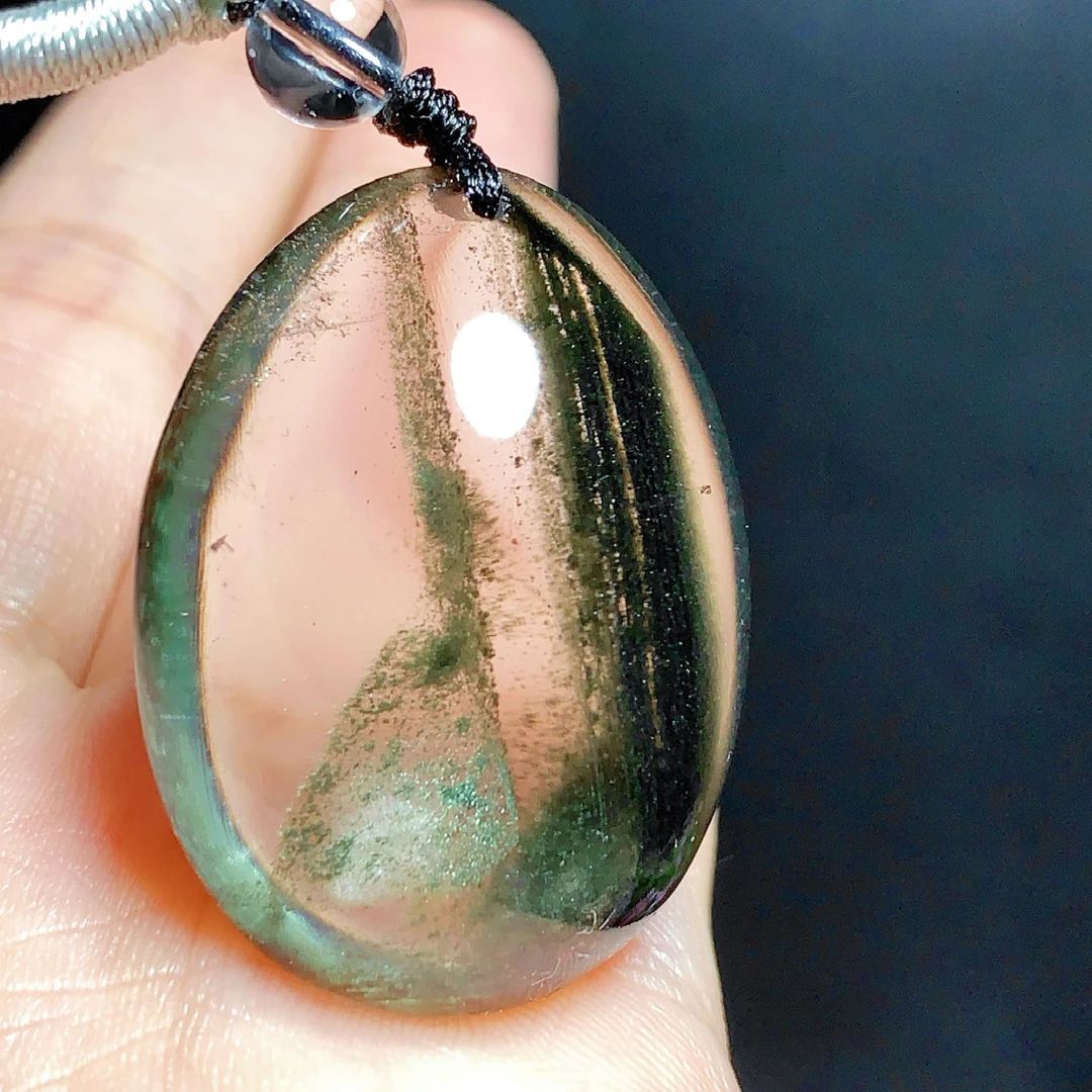 东海水晶天然绿幽灵水晶吊坠毛衣链水滴项坠绿幽灵纯天然100%真品