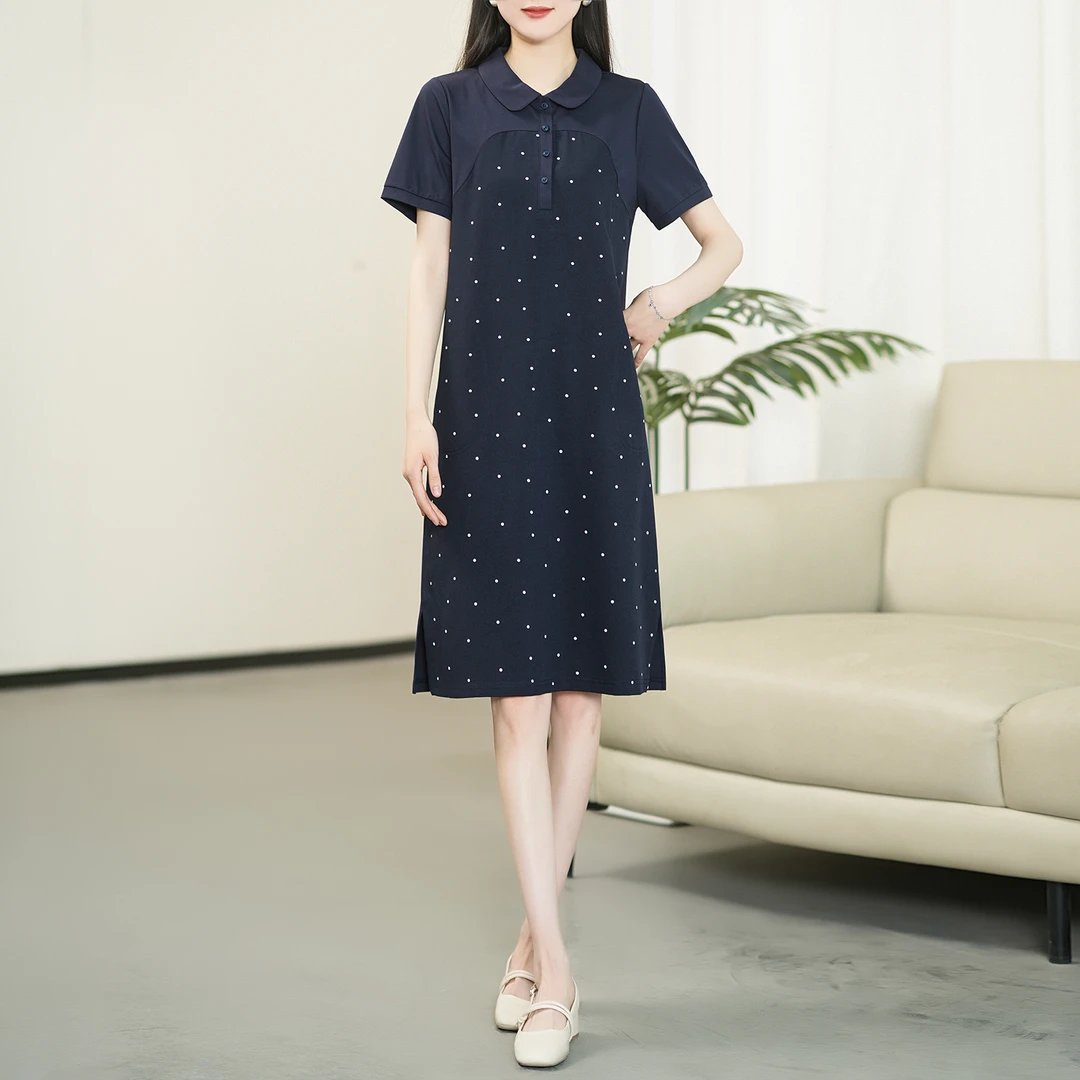 【夏季新款】气质时尚设计感翻领拼接显瘦波点连衣裙CS6259 裙长99