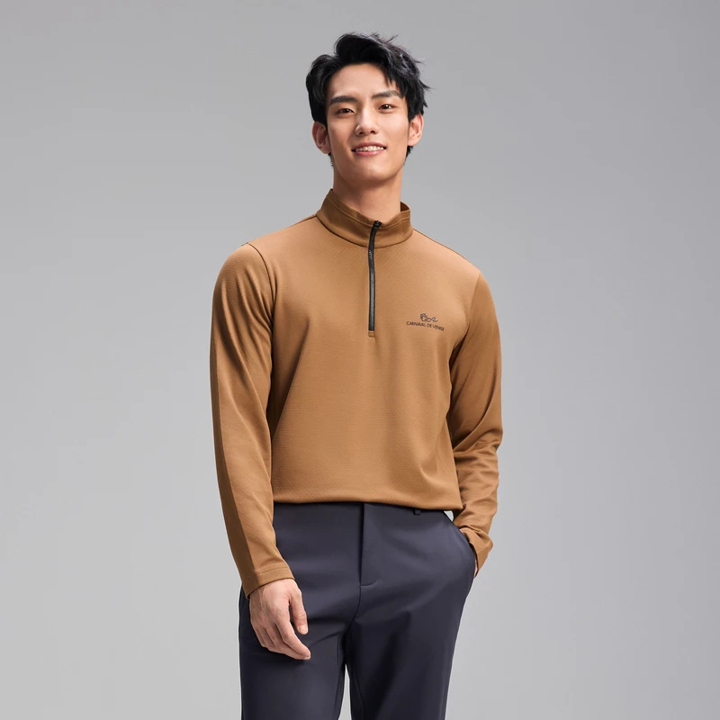 carnavaldevenise威尼斯男秋冬长袖纯色保暖立领休闲运动T恤新