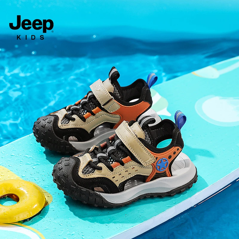 jeep童鞋儿童包头凉鞋夏季溯溪鞋2025新款镂空透气男童运动沙滩鞋
