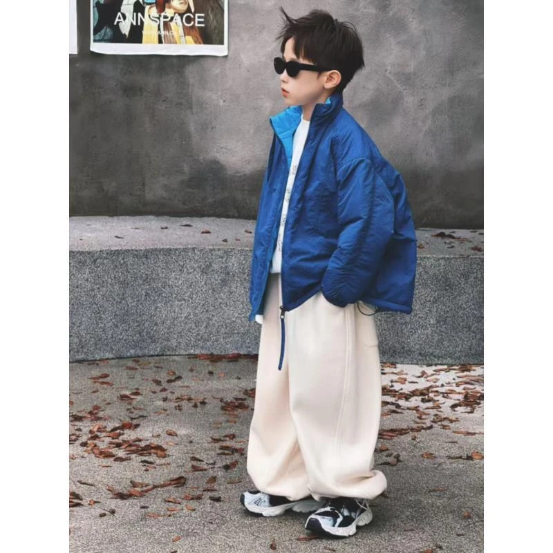 现货 CHU YAO 【黑与霜蓝】秋冬季儿童韩版纯色百搭加棉棉服外套