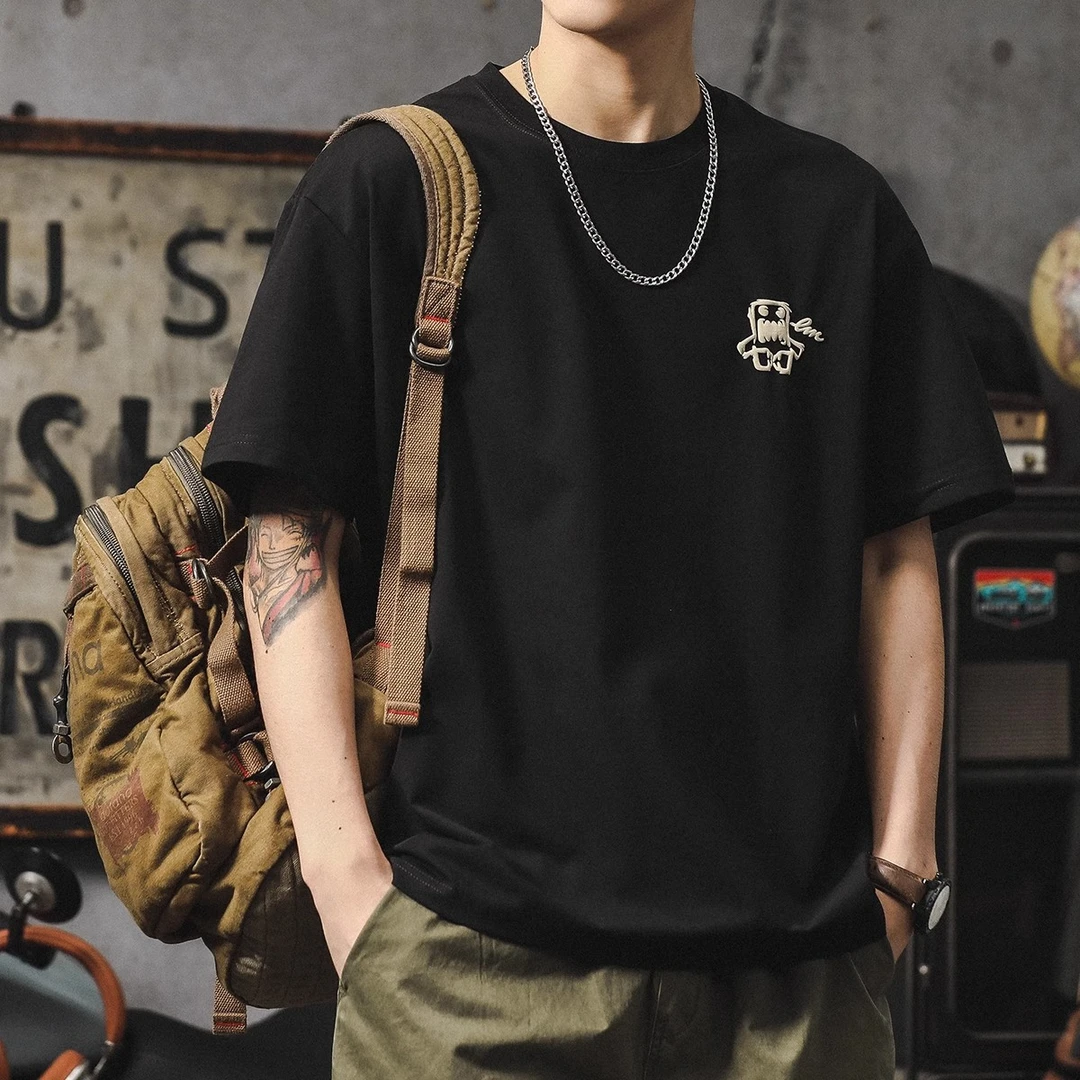 Moleubak日系短袖夏季重磅宽松男款大码凉感t恤百搭圆领印花体恤