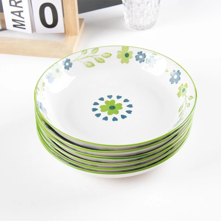 【6个装】家用8英寸绿色清新系列深餐盘菜盘网红家用精致盘