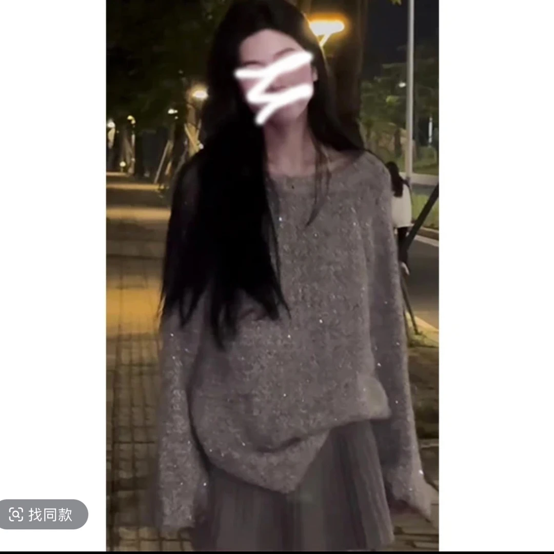 【张开心】芝士小猫～日系慵懒风重工亮片宽松圆领针织衫高级感套头