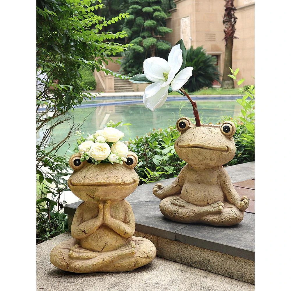 花园装饰瑜伽青蛙动物花盆户外庭院布置别墅园林阳台创意造景摆件