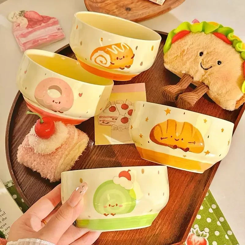 烘焙蛋糕卡通餐具饭碗家用釉下彩少女陶瓷甜品ins高颜值好看可爱L