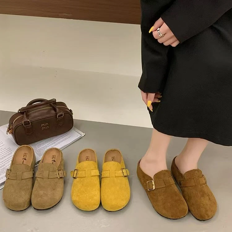 5CM增高包头勃肯拖鞋女外穿2025年新款复古懒人一脚蹬半拖