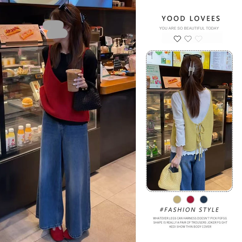 可盐可甜韩系套装2025春秋新款百搭叠穿T恤马甲宽松休闲裤三件套