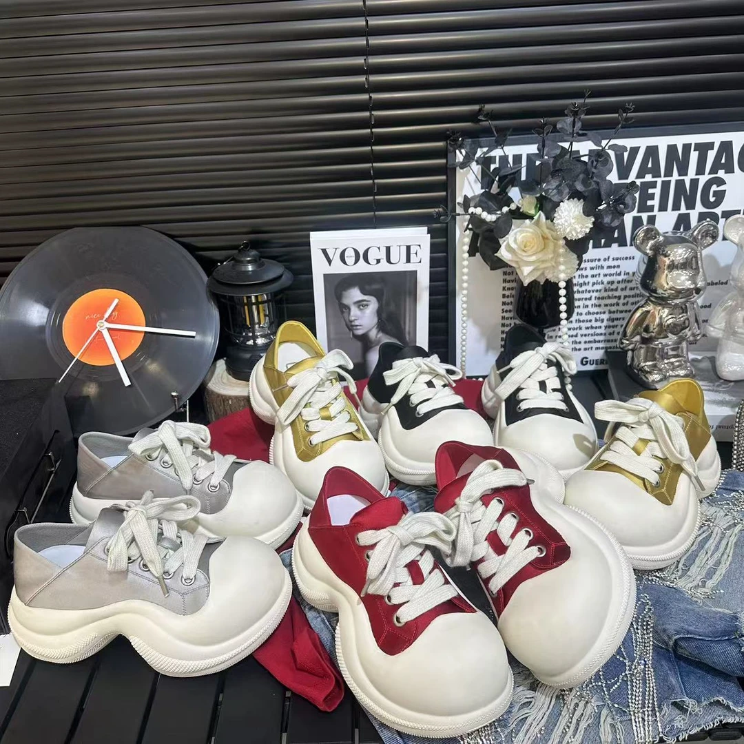 广州欧货【馒头脸】缎面系带6厘米大头时尚韩系ins风学院轻奢休闲鞋