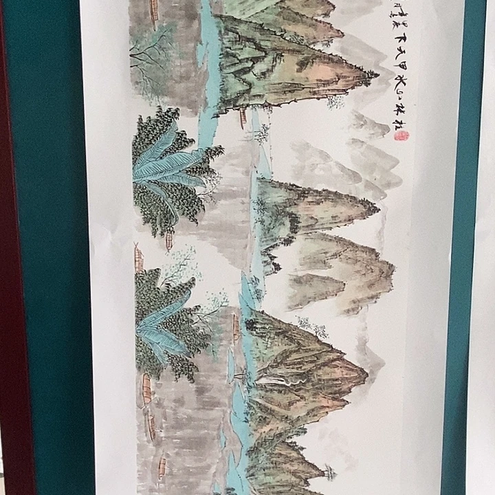 国画三尺横幅手绘山水