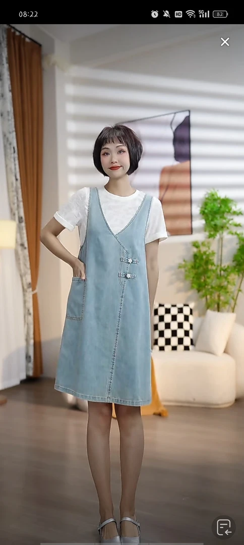 T283春秋时尚圆领印花T背带牛仔裙两件套套裙DM4