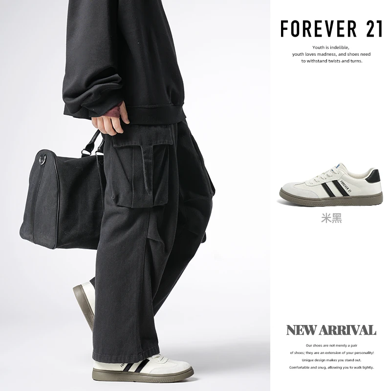 F21真皮德训鞋男款2025新款秋季软平底轻便百搭防滑耐磨复古板鞋