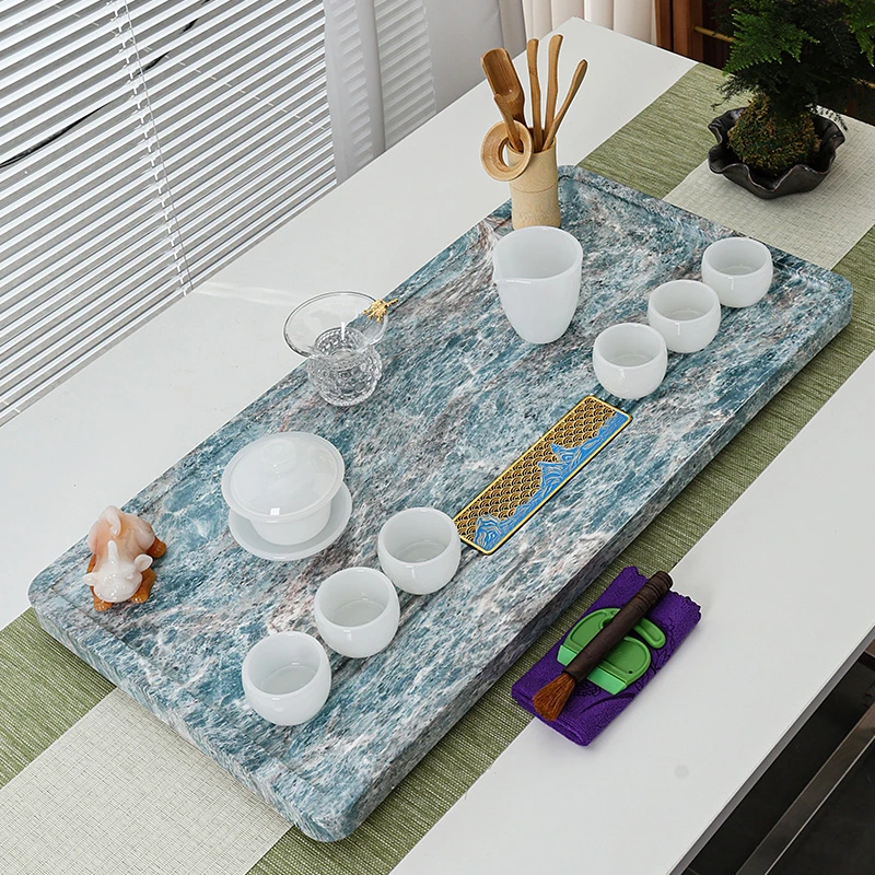 封釉奢石茶盘新中式风格家用简约大方高端轻奢茶台排水茶海茶道