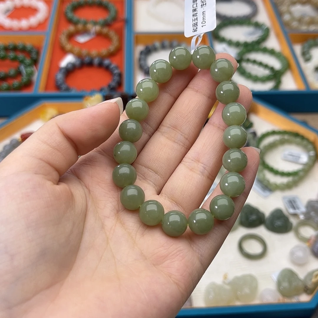 和田玉未镶嵌手链w23新疆青黄口10mm
