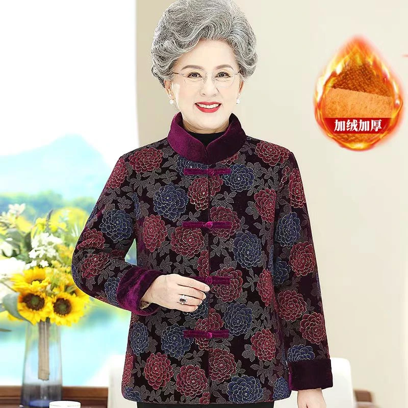 7825-奶奶冬装加绒加厚棉袄冬季棉服老太太棉衣妈妈保暖外套女