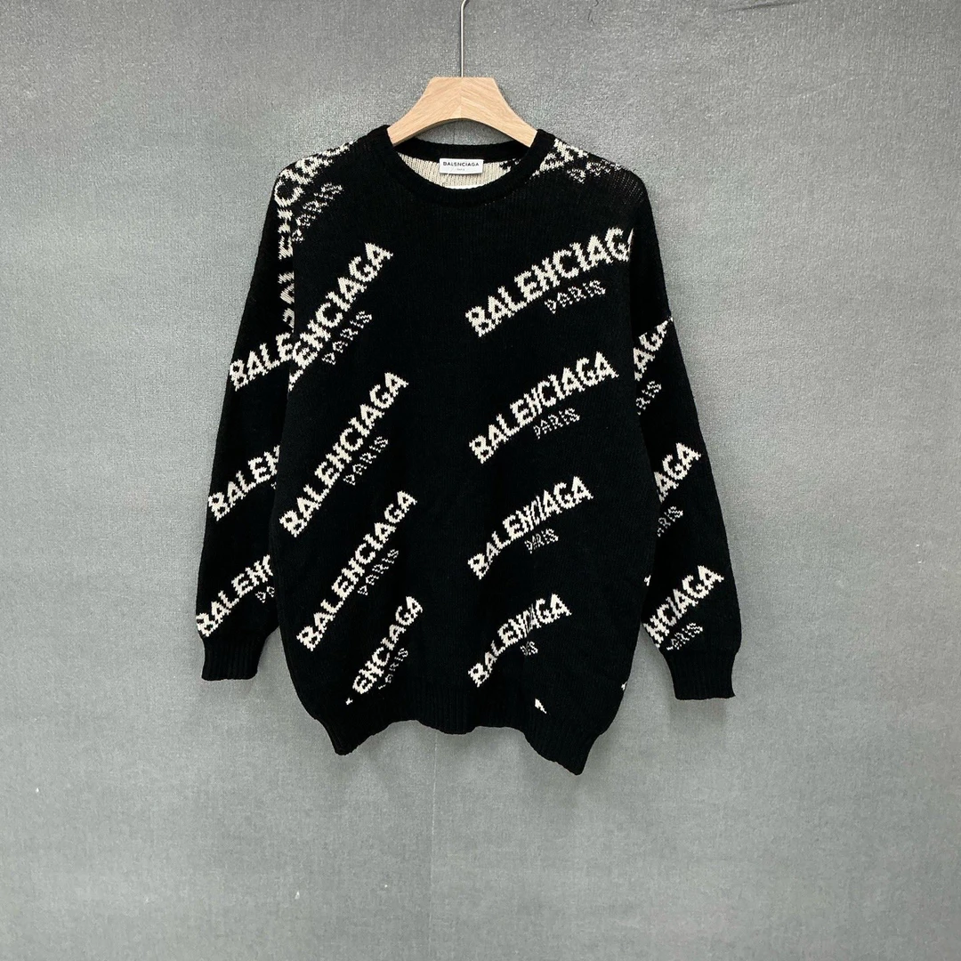 95新 Balenciaga/巴黎世家 满印弹幕羊毛圆领毛衣 95新36码/2626