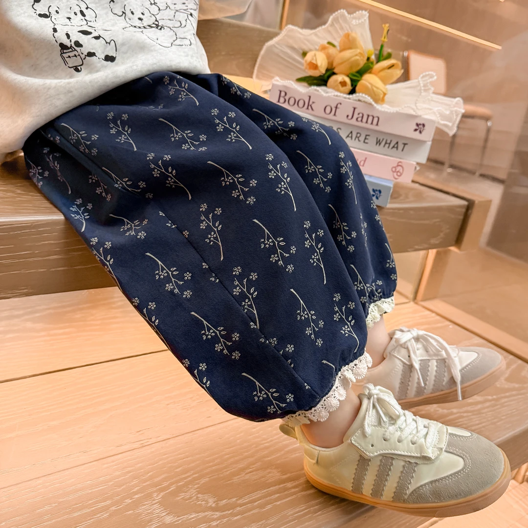 女童裤子洋气时髦春秋装儿童碎花灯笼裤子宽松女宝宝休闲裤小女孩