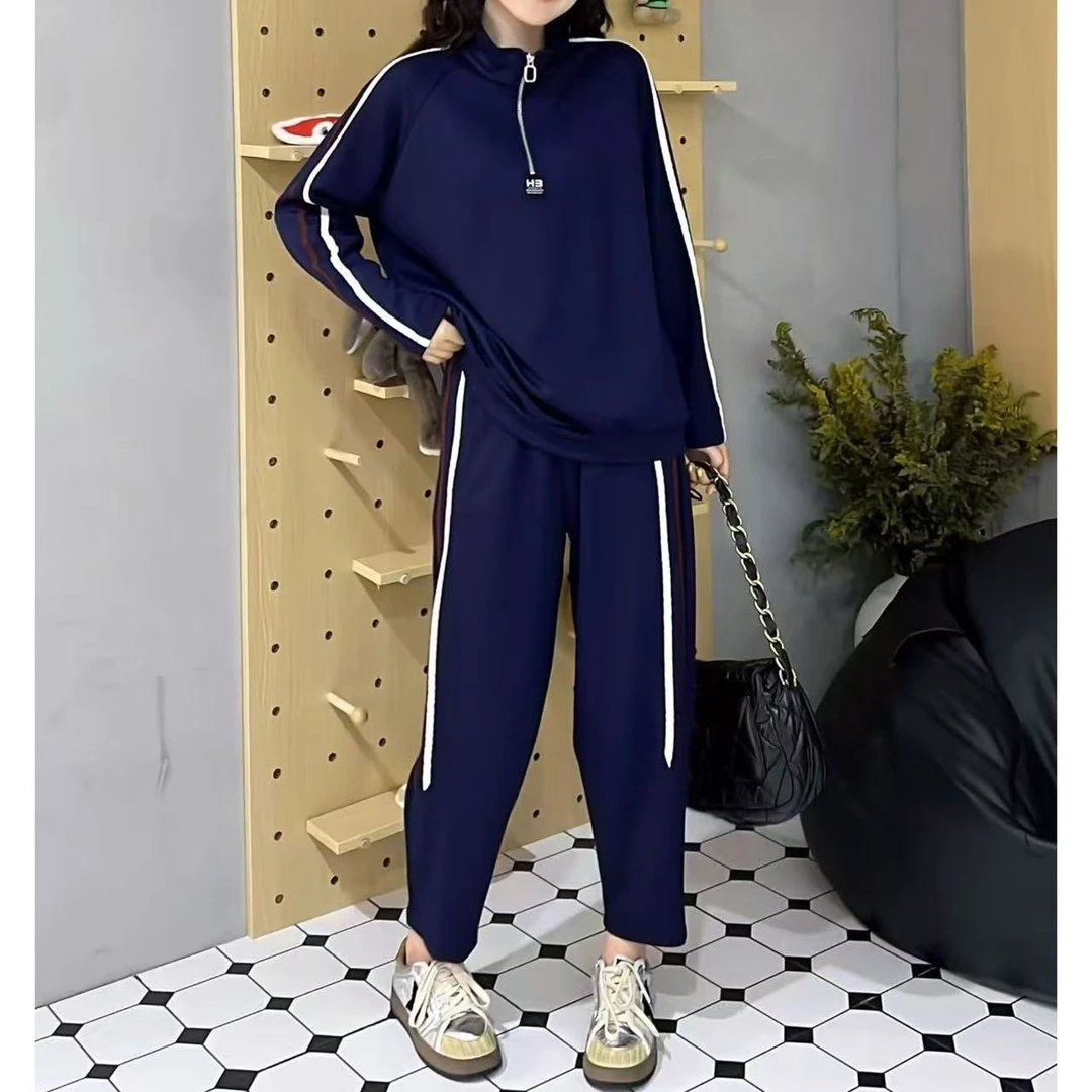 秋季时尚洋气休闲半拉链运动套装（衣长72左右裤长90左右）