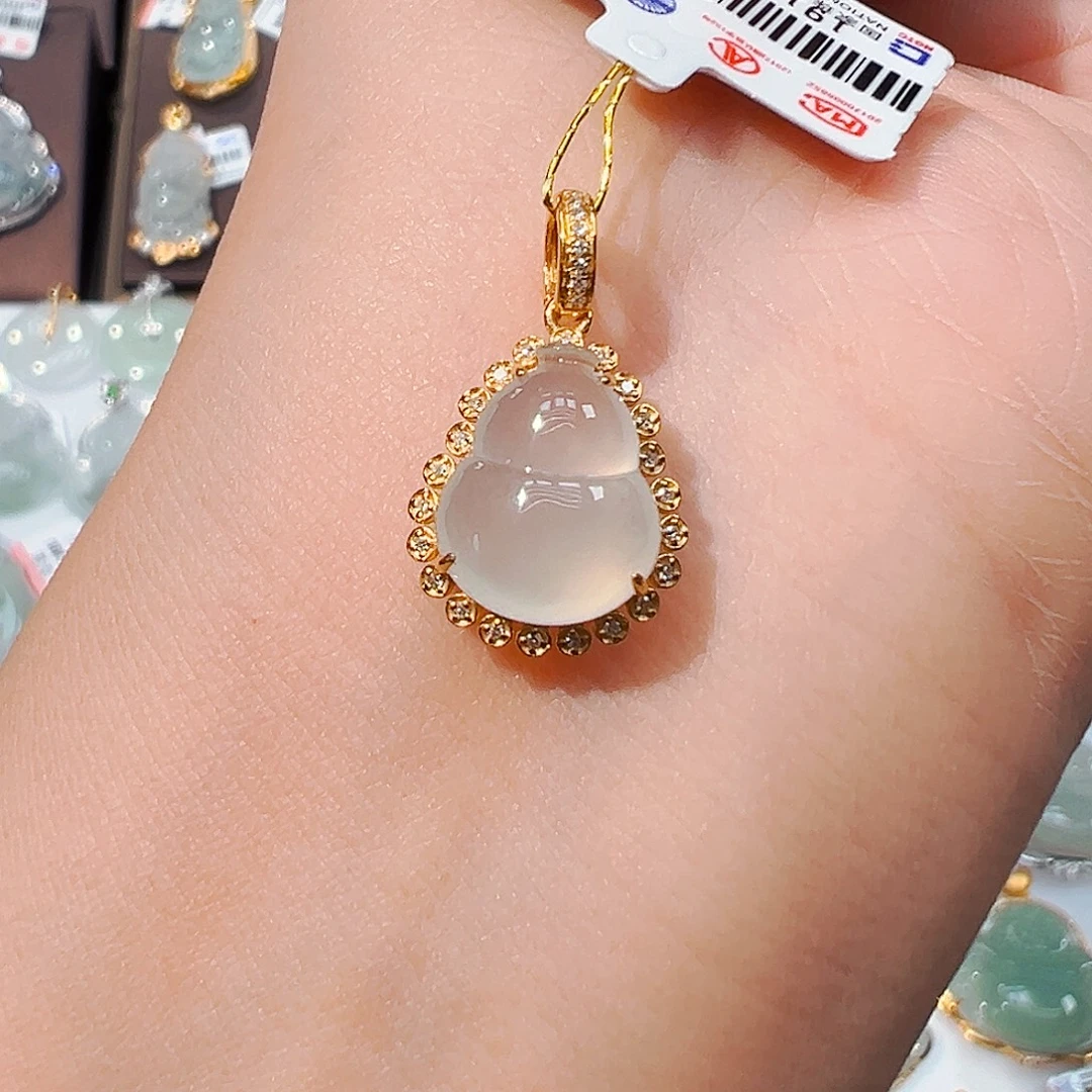 翡翠18K金镶嵌吊坠(不含链)葫芦