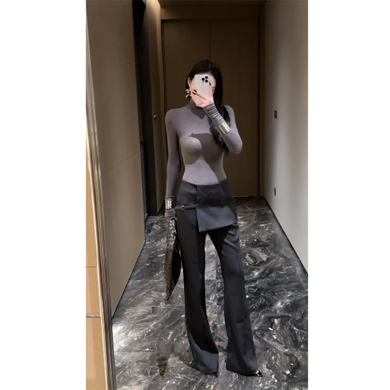 法式设计感辣妹气质长袖上衣女春夏新款高腰显瘦休闲裤屁帘套装潮