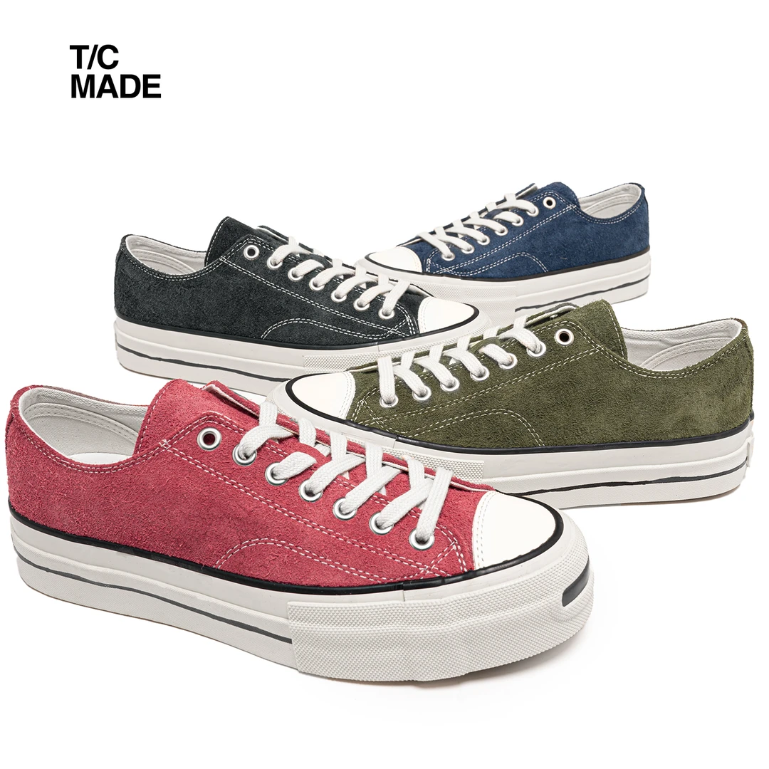 TCMADE 024 秋冬牛皮帆布鞋 开口笑低帮硫化鞋厚底增高男女鞋