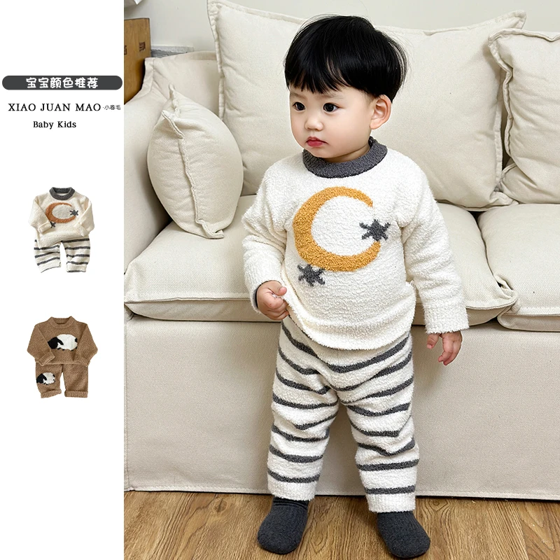 T24D151新款毛绒小羊家居服男女宝衣服冬季洋气卡通动物打底保暖