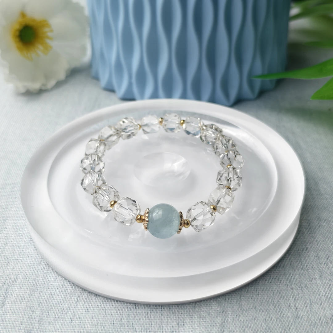 约9mm白水晶切割DIY手串