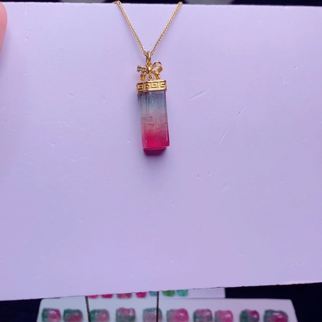 吊坠(不含链)碧玺18K金镶嵌西瓜吊坠m