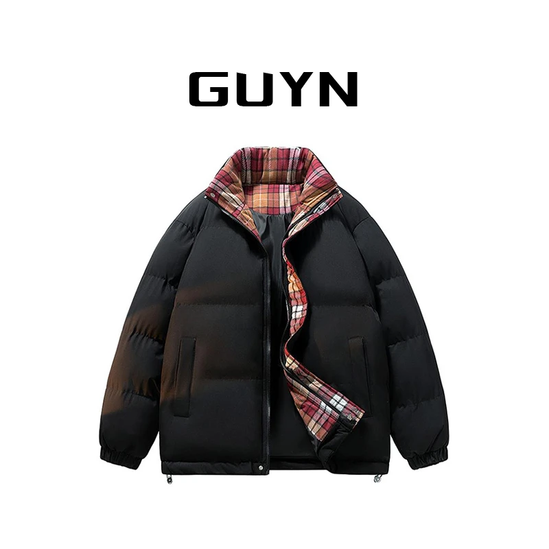 【品牌正品现货】GUYN收口袖时尚连帽情侣棉衣格子长袖棉服保暖潮流