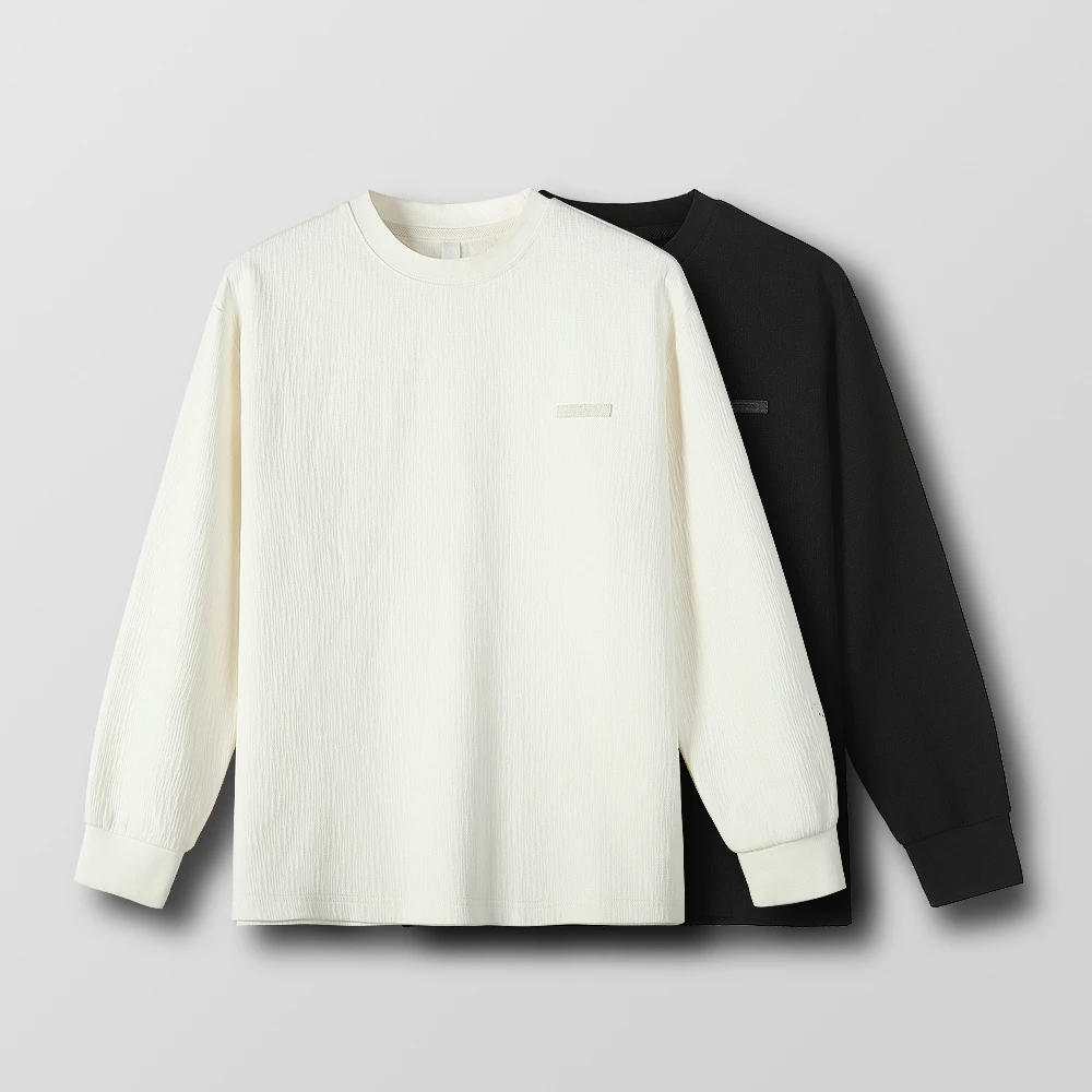 【高质感】秋季提花圆领长袖T恤下摆开叉卫衣简约休闲舒适男士百搭