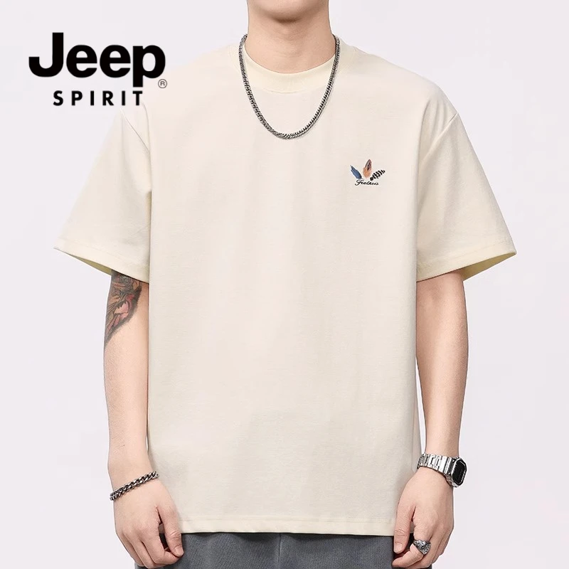 JEEPSPIRIT吉普美式复古ins印花短袖t恤男夏季宽松半袖衫百搭上衣