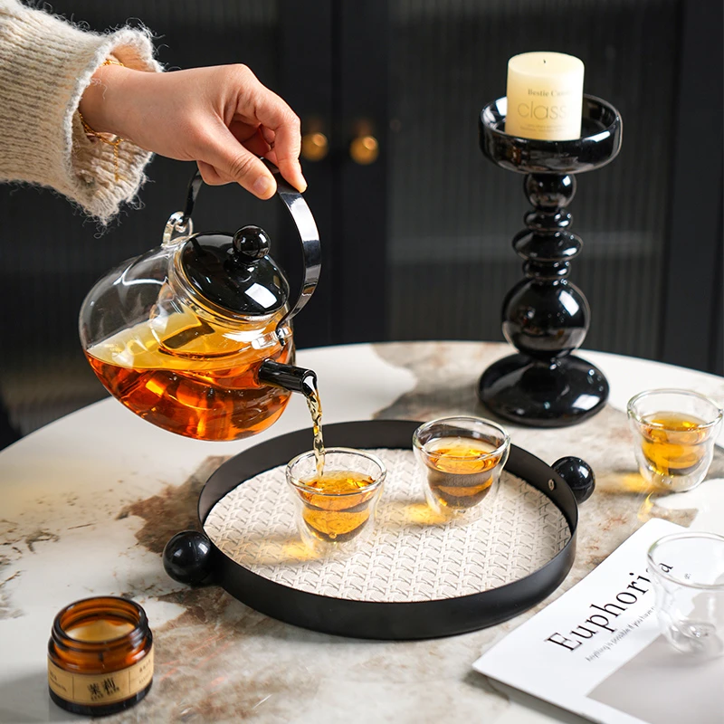 舍里高硼硅玻璃茶壶耐高温煮茶壶复古简约家用烧水壶茶杯套装礼盒