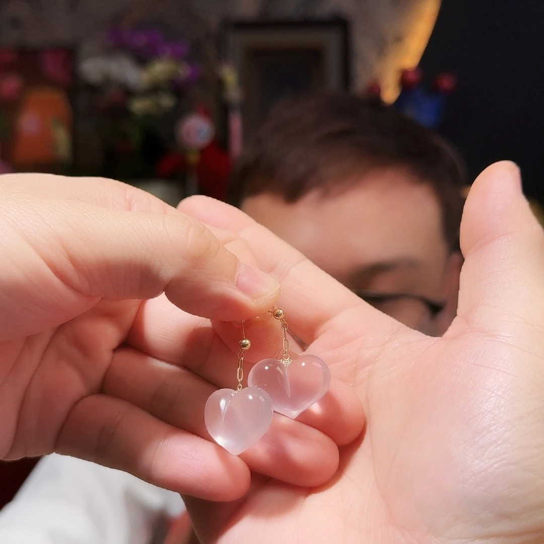 杜***饼耳饰18K金镶嵌水晶