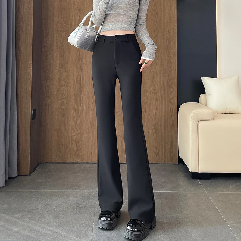 职业西装喇叭裤女春秋2025新款修身高腰显瘦垂感休闲米白色微喇裤