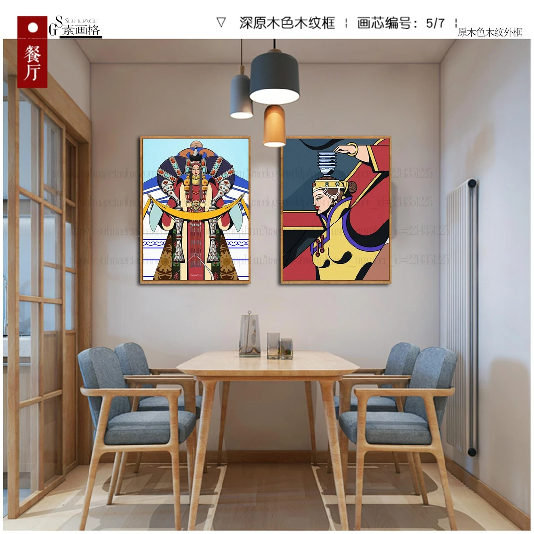 蒙古抽象人物蒙元素壁画那达慕海报哈达挂画现代卧室简约印刷画22