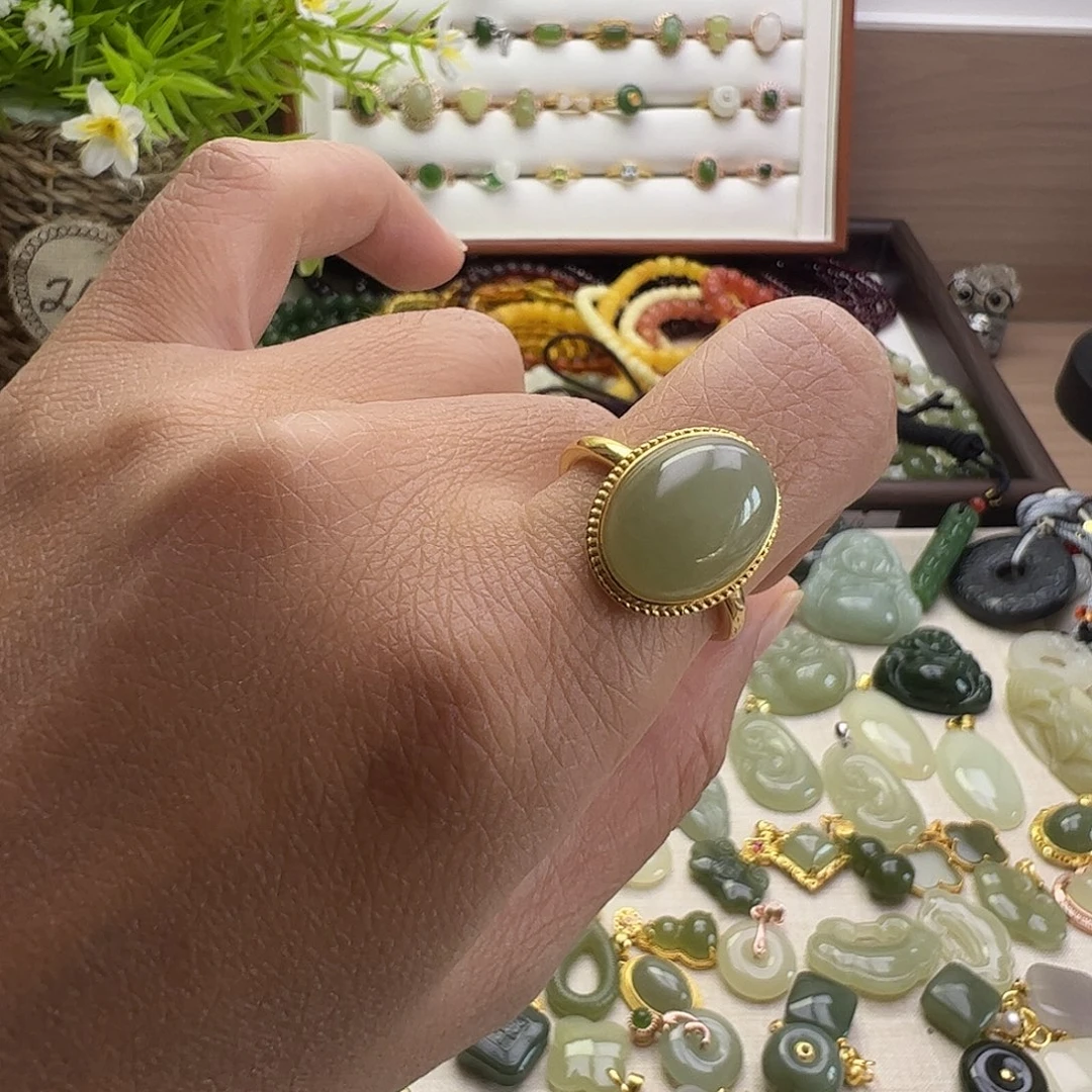 和田玉银S925镶嵌戒指