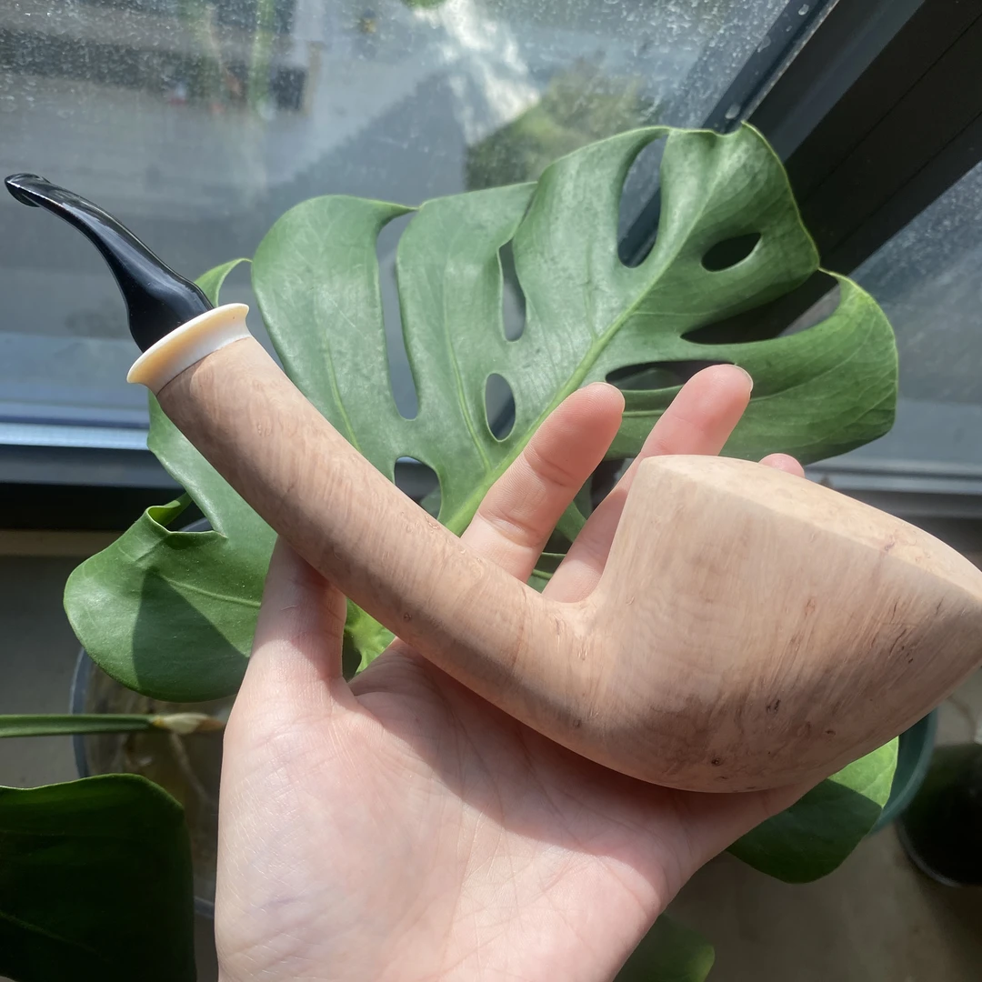 原木色手工石楠根瘤烟斗 切线长腿大自由式 有小沙眼