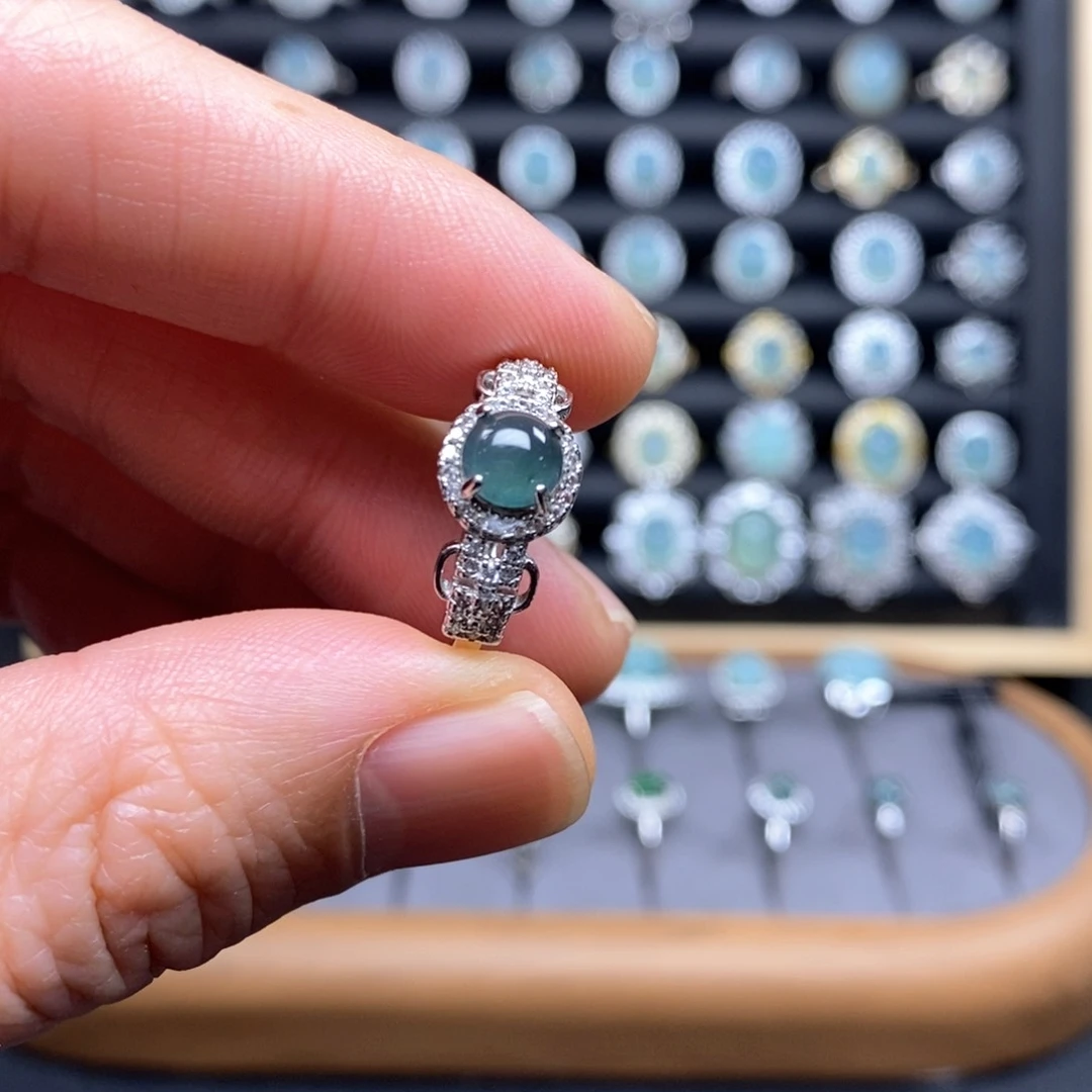 翡翠戒指银S925镶嵌马鞍