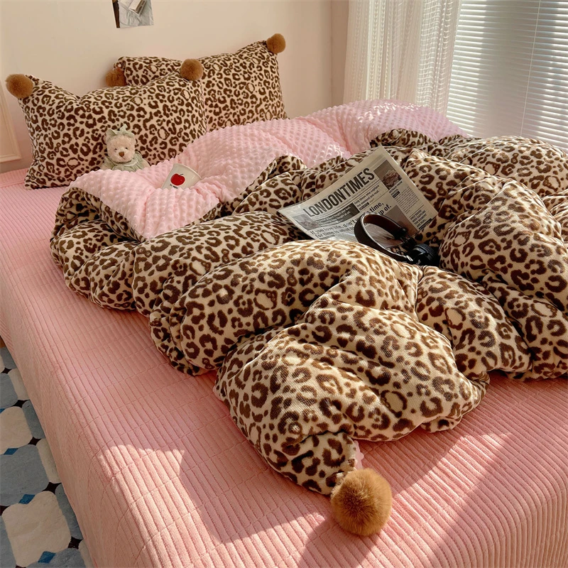 可爱网红豆豆绒牛奶绒床盖四件套加厚床单双面毛绒被套床上三件套