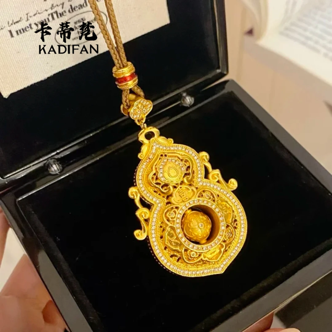 铜合金吊坠 金店同款点钻人生四美花丝镂空旋转葫芦吊坠气质