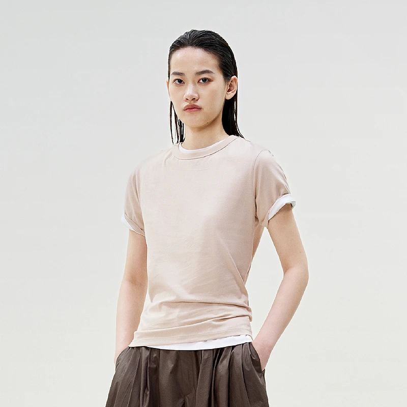 【商场同款/0压系列】LESS2025春新款圆领全棉纯色T恤女2P2113050