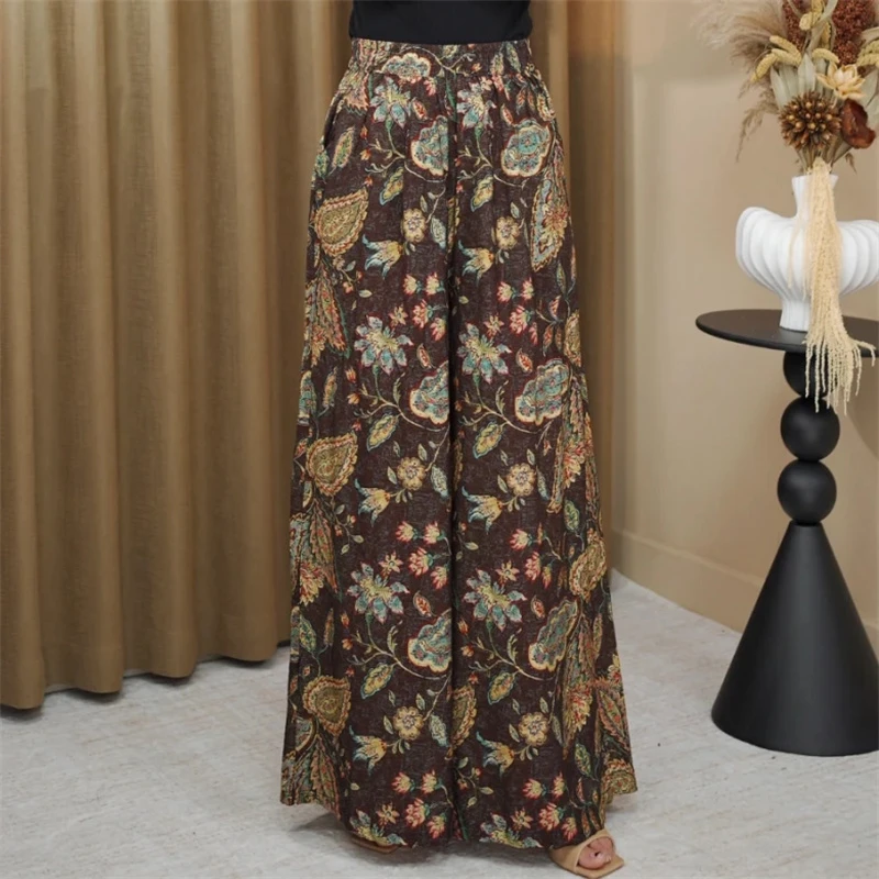 2025夏季新款腰果印花阔腿裤女休闲时尚高腰百搭宽松直筒裤潮