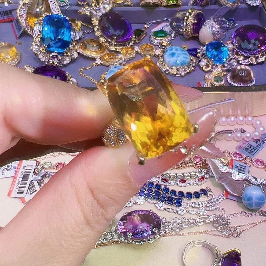 黄晶珠宝半成品银S925镶嵌