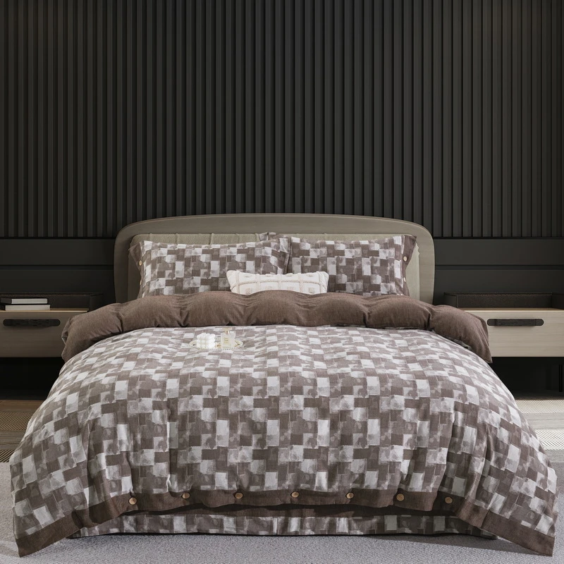 AB版【都市万象-多色】全棉色织提花被套四件套柔软透气四季通保暖A