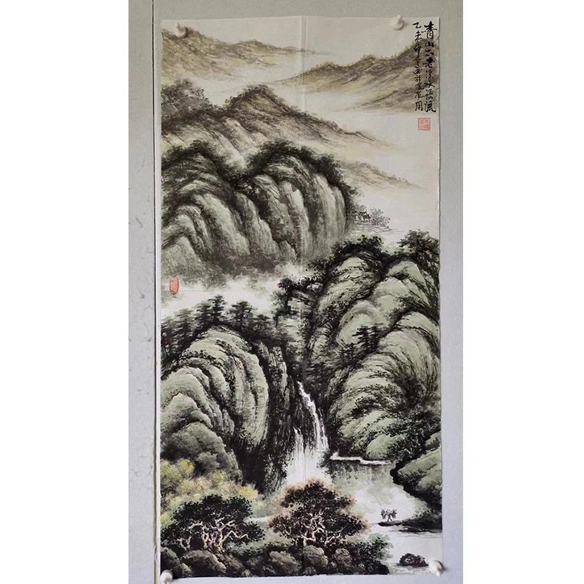 3286 多年前的老字画《青山不老溪水长流》中堂  尺寸 137×68