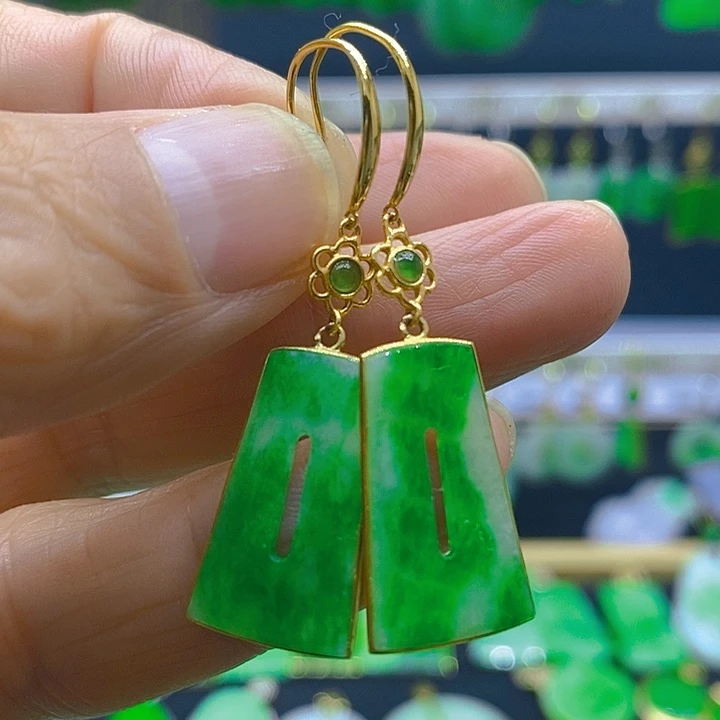 翡翠18K金镶嵌耳饰耳坠