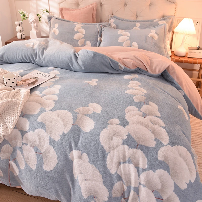 A类臻棉牛奶绒四件套印花冬季双面加厚法兰绒被套床上珊瑚绒床单